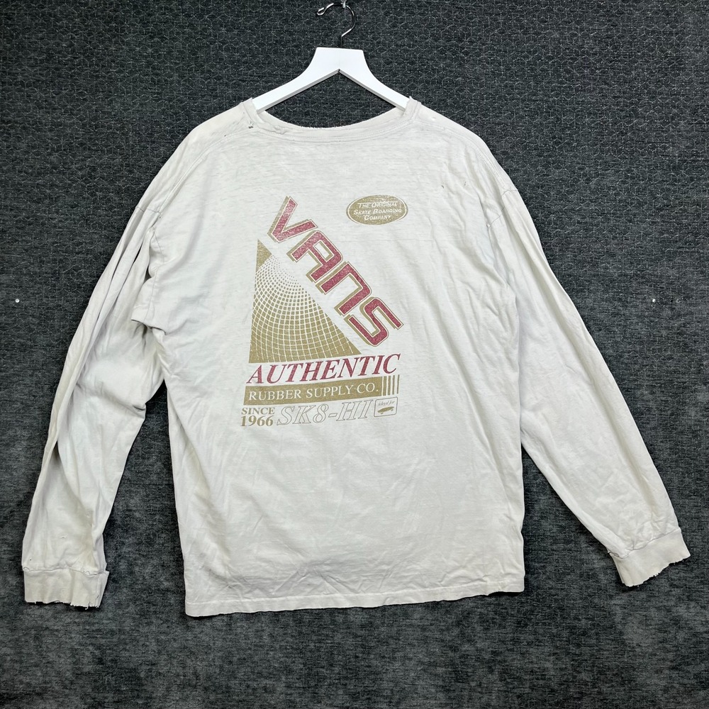Vans Sk8-Hi Graphic Shirt Mens Large White Good Distressed Long Sleeve Skate